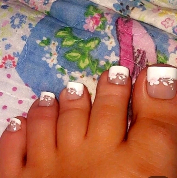 2/$16 Floral French Tip Press On Toenails - Picture 10 of 15